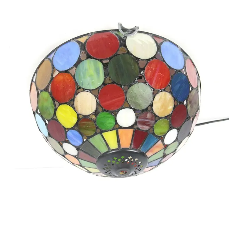 LongHuiJing Tiffany Style Ceiling Flush Mount Light Handcrafted Stained Glass Shade Lamp Semi Flush Mount Lights