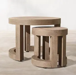 โต๊ะกาแฟทำจากไม้สักโต๊ะทรงกลมใช้สำหรับเฟอร์นิเจอร์ในสวนเฟอร์นิเจอร์กลางแจ้งดีไซน์ทันสมัย
