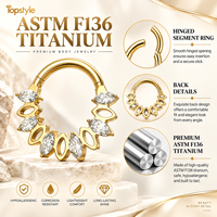 Anneau de nez/Septum articulé en titane G23 ASTM F136 personnalisé OEM avec zircon cubique marquise pour piercing de cartilage hélix - Bijoux de corps