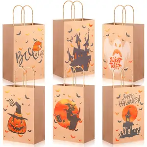 Halloween Treat Trick Or Treat Ghost Festival Handbag Pumpkin Head Shopping Gift Paper Bag Packaging With Logo