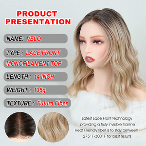 Perruques synthétiques monofilament noires naturelles Julianna Wholesale Futura Fibra sans nœuds, sans colle, avec base en dentelle et monofilament - Product Image 2