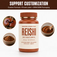 Capsules de champignons Reishi, soutien immunitaire végétalien, emballage personnalisé, étiquetage privé, service OEM ODM, certifié HACCP NSF GMP ISO