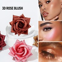 Palette de Fard à Joues et Illuminateur 3D Rose Flower, Poudre Fixatrice Éclat Naturel, Application Facile, Effet Scintillant pour le Visage, Vente en Gros