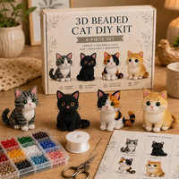 Kit de Perlage 3D pour Chat (4 Pièces) – Kit DIY pour Débutants, Ensemble de Perlage Animaux Mignons avec Outils et Instructions