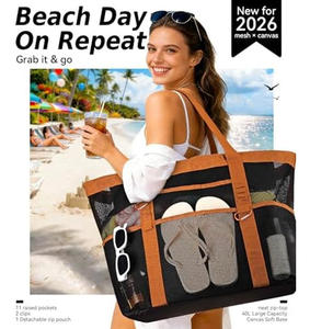 Borsa <span class=keywords><strong>da</strong></span> Spiaggia Grande e Spaziosa 2026 Chic in Rete e Tela, Borsa a Mano Estiva <span class=keywords><strong>da</strong></span> Donna, Borsa per la Spesa e per il <span class=keywords><strong>Weekend</strong></span> - Product Image 2