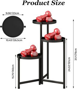 Pflanzenständer für drinnen und draußen – 3-stufiger, schwarzer, hoher Blumentopfhalter aus Metall, 9 Zoll breit, Pflanzendisplay-Regal – Robuster Eck-Pflanzenständer - Product Image 3