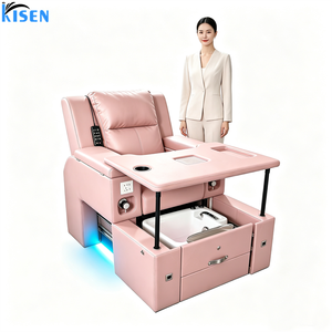 KISEN Pink Modern Professional Nail Salon Manicure Bubble Foot Spa <b>Chair</b> Massage Spa Luxury Pedicure <b>Chair</b> With Manicure Table - Product Image 1