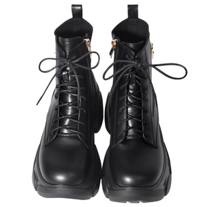 Bottines noires à plateforme épaisse, à lacets et boucles, talon de 8,5 cm, style streetwear - Product Image 4