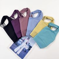 Soutien-gorge de sport transfrontalier pour femme, en Spandex/Nylon, sensation seconde peau, maintien élevé, col en U, 220g, bretelles non réglables, anti-choc