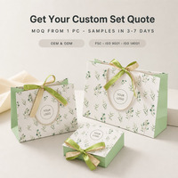 Ensemble de sacs et boîtes cadeaux en papier avec impression personnalisée pour boutique de détail, poignée en cordon, motif botanique vert eucalyptus, fabricant en gros