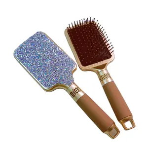 Hot Sale Gold,silver,pink,purple Electroplate Detangling Hair Brush with chrome finish,economical metallic hair brush