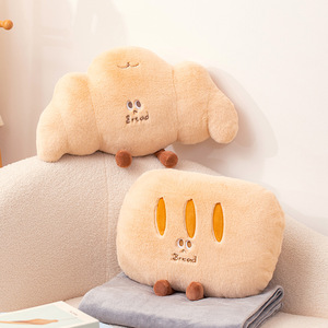 Oreiller de <span class=keywords><strong>croissant</strong></span> de baguette de <span class=keywords><strong>dessin</strong></span> animé mignon, dossier de peluche, soutien lombaire, sieste, couverture de climatisation, oreiller 2-en-1 - Product Image 3