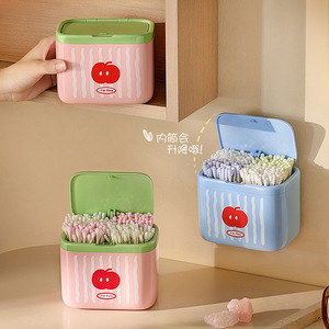 Automatic Lifting Cotton Swab <b>Box</b> With Partitions Wall Mounted Storage Bin For <b>Makeup</b> Pads Hair Ties Desktop Organizer - Product Image 1