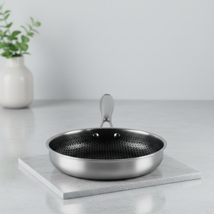 Poêle à frire de cuisine multi-tailles en acier inoxydable 3 plis avec revêtement antiadhésif alvéolé et couvercle en verre, OEM ODM - Product Image 1