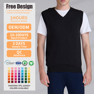 Gilet pull sans manches en coton côtelé GOTS pour homme, col en V, tricoté, 12 GG, tendances décontractées automne, personnalisé OEM ODM - Product Image 2