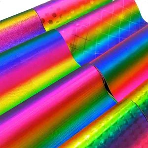 For Shoes Bag Bow Crafting A4 Holographic Rainbow Sequins Iridescence Glitter Vinyl Fabric Faux Leather sheet