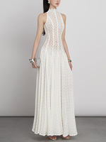 Robe Longue Tricotée Lavable Élégante et Amincissante, Modèle Vintage en Dentelle, Coupe Trapèze Taille Haute Sans Manches, Nouvelle Collection Été 2026