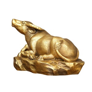 Copper Ox Figurine Yellow Single Piece Feng Shui <b>Desk</b> Decor Home Office Gift Chinese New Year - Product Image 4