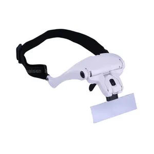LED Helmet Magnifier with Glasses Bracket Multiple lens Magnifying Glasses Interchangeable 5 Pcs Lenses Headband 2LED Head L