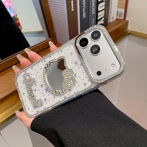 Fashion Clear Diamond kt cat Mirror Bracket Mobile phone case for <b>iPhone</b> 17 16 15 14 13 pro max Transparency Glitter Back Cover - Product Image 5