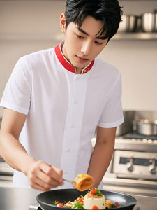 Venta caliente estilo chino impresión verano manga corta Catering Hotel Chef ropa de trabajo cocina trabajo Chef uniforme para hombres - Product Image 2