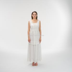 Robes longues décontractées en mousseline de soie pour femmes, brodées de dentelle florale avec fermeture éclair décorative, taille naturelle, grandes tailles, tendance, OEM - Product Image 1