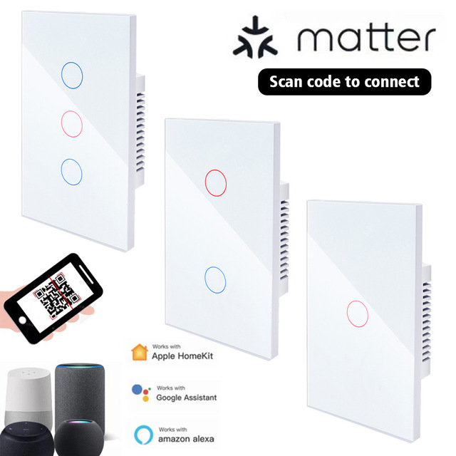 Matter Momentary Smart Wall Switch US Standard Work with Apple HomeKit Google Home Alexa SmartThings