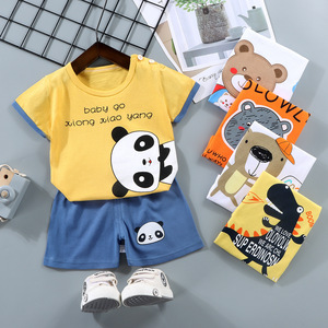 Ensembles de vêtements pour enfants en coton, imprimé dessin animé, tenue d'été, 2 pièces, manches courtes, vêtements décontractés pour enfants, garçons et filles - Product Image 1