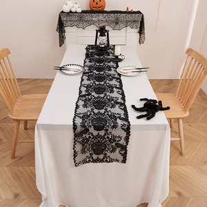 2025 New Style Different Size Party <strong>Black</strong> Lace Skull <strong>Table</strong> Flag <strong>Table</strong> <strong>Runners</strong> for Home Halloween Decorations - Product Image 2