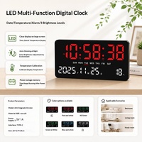 Horloge murale électronique multifonctionnelle LED, grand écran affichant la date, la température, luminosité à trois niveaux, réveil moderne