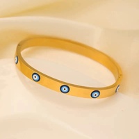 Bracelet et Jonc en Acier Inoxydable Plaqué Or 18K, Bijoux Étanche Tendance avec Motif Œil pour Femme, Porte-Bonheur et Tendance, Vente en Gros