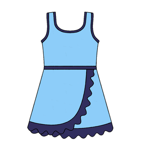 GSD4126 Vestido azul liso personalizado para niña pequeña, vestido sin mangas para bebé, vestido deportivo con ribete festoneado para niña, venta al por mayor - Product Image 1