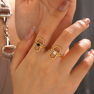 Anillo de Acero Inoxidable con Forma de Ojo, Estilo Europeo y Americano, Retro Francés, Bañado en Oro de 18K, Ajustable - Product Image 1