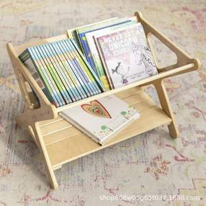 Natural Wood Kids Bookshelf 2 Tier Storage Rack For Children Room <b>Toy</b> <b>Organizer</b> Standing Type Rectangle Shape - Product Image 2