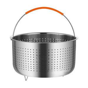 Panier vapeur en acier inoxydable de qualité 201 avec poignée orange pour la cuisson du riz et la cuisson à la vapeur des légumes - Product Image 1