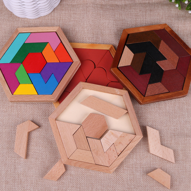 Child Early Educational Handmade 3D Wooden Colorful square Shape Geometric Puzzle Toy Jigsaw Puzzle Game for Age 2 to 4 Years