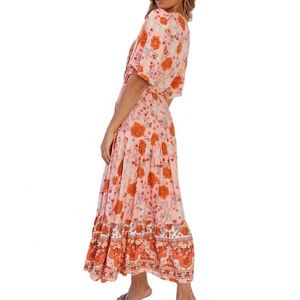 Abito lungo a strati Casual da donna a maniche corte con volant e stampa floreale Boho - Product Image 2