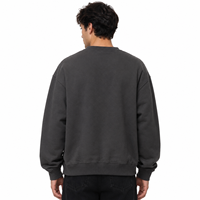 Sweat à capuche en coton personnalisé avec logo, coupe ample pour homme, 300 g/m², haute qualité, coupe courte, gris foncé, col rond intégral