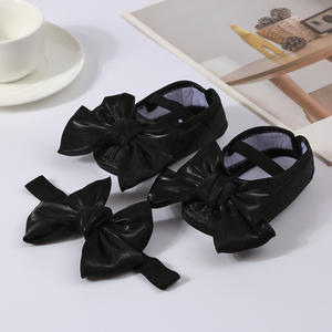 Princess Bowknot Baby Girls Baptism Shoes with <strong>Headband</strong> Cute Shiny Mary Jane Flats and Hairband Soft Sole Kids First <strong>Walkers</strong> - Product Image 2
