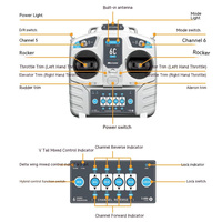 MicroZone MC6C Mini V2 2.4G 6CH Contrôleur émetteur avec système radio récepteur pour avion RC, drone, multirotor, hélicoptère, bateau