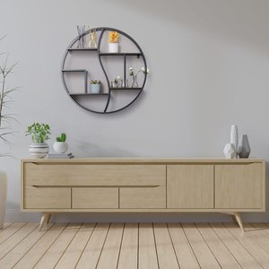 Étagères flottantes murales, étagère murale en bois décor rustique support organisateur d'affichage mural en métal rond pour la décoration intérieure - Product Image 2