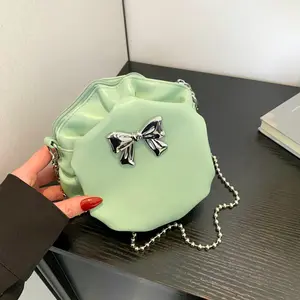 2024ファッショントレンドミントグリーンピンク韓国デザインレザー女性無地ラウンドクロスボディ財布とハンドバッグ