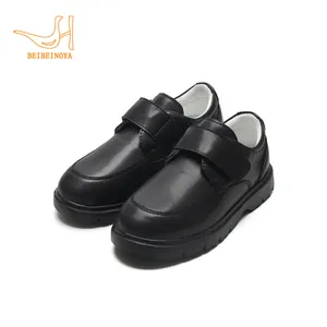 Babyhappy Wholesale Classic Cheap Unisex Boys Girls Children Flat Fit Kids Black Leather Back To School Student Shoes