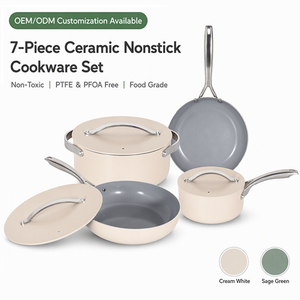7 Piece Non Stick Ceramic Cookware Set Aluminum <b>Pots</b> and Pans Set with Stainless Steel Handles and Lids <b>for</b> <b>Induction</b> - Product Image 1