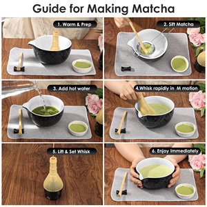 Ensemble Matcha 7 pièces, ensemble de thé Matcha en céramique de style japonais, bol traditionnel gravé, fouet en polypropylène, thé au café - Product Image 6