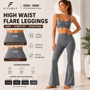 FITVOLT Leggings Yoga a Vita Alta con Gamba Svasata, Elasticizzati in Quattro Direzioni, Logo Personalizzabile sul Retro, Traspiranti, Asciugatura Rapida, Senza Spalline, per Sport - Product Image 1