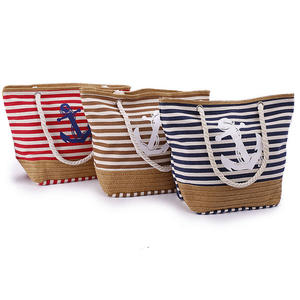 Sac de plage en toile décontracté pour femmes, avec pompon, grande capacité, design rayé créatif, sacs tissés au crochet - Product Image 2