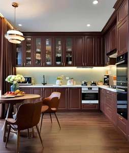 Nouvel ensemble d'armoires murales modernes en bois massif pour cuisine, finition haute brillance, personnalisable, idéal pour hôtels de luxe - Product Image 3