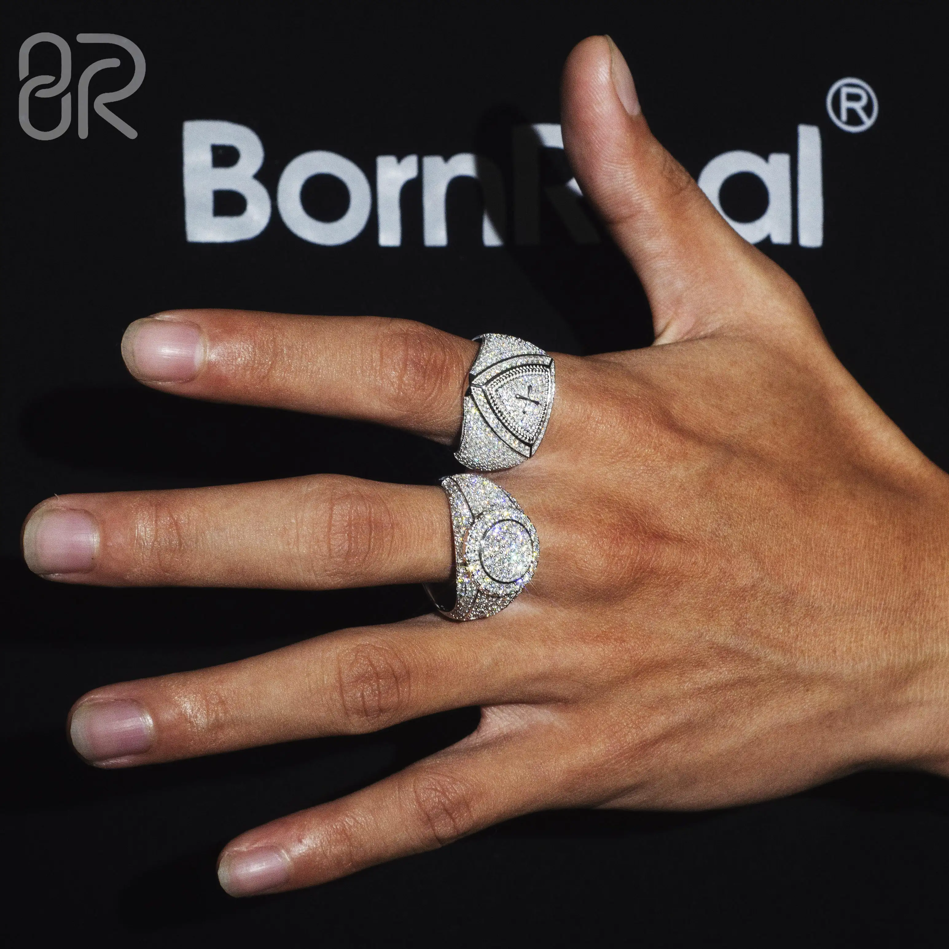Hip Hop VVS Moissanite Ring Diamond Round Shape Gold Plated 925 Sterling Silver Finger Band Ring Fine Jewelry For Men