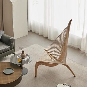 Fauteuil de relaxation moderne en bois massif et <span class=keywords><strong>corde</strong></span> tressée, style artistique et créatif pour salon, fauteuil inclinable type Harp - Product Image 3